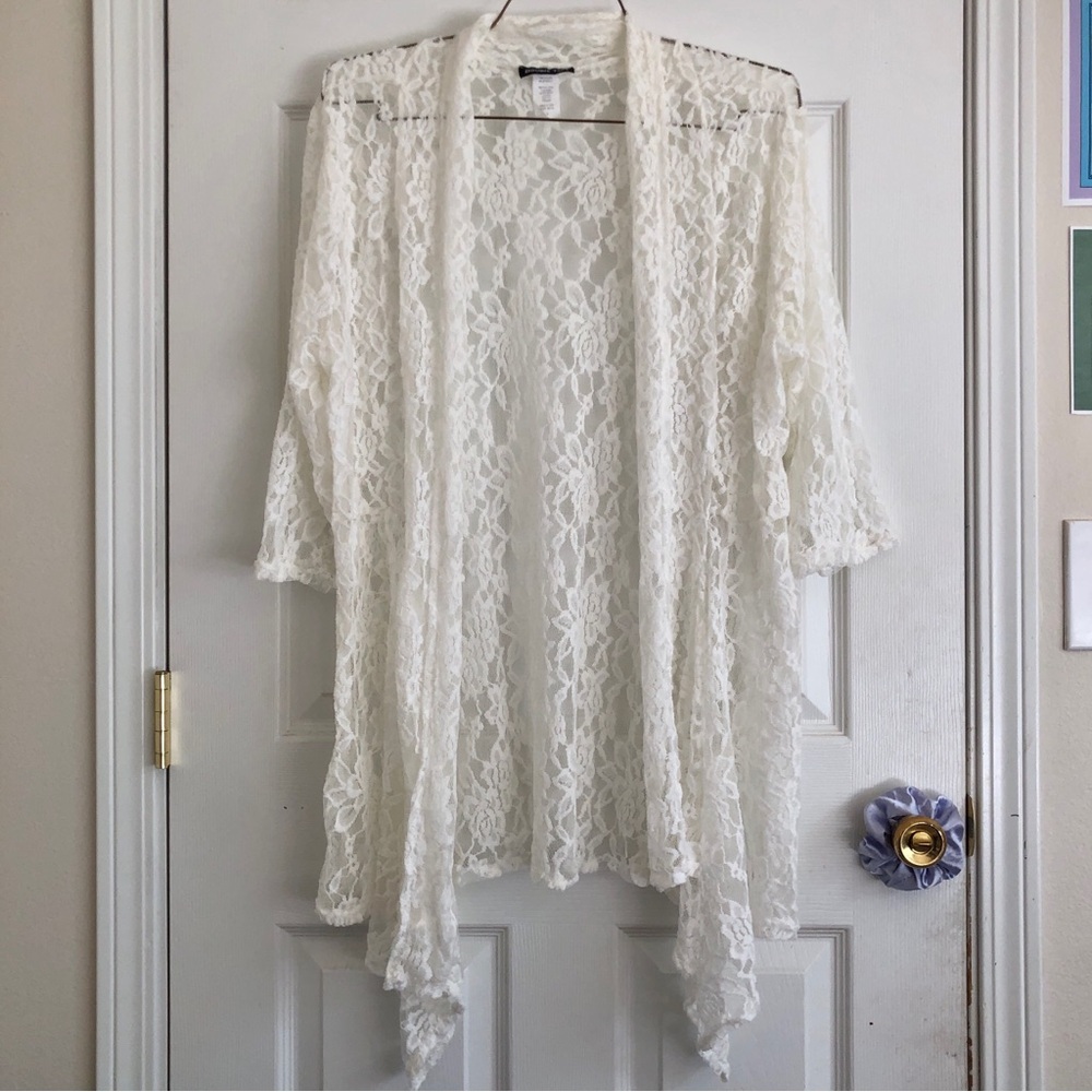 Double Take white lace asymmetrical cardigan size 1X